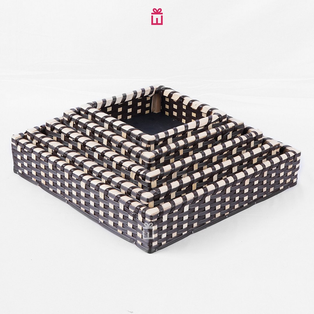 Set of 5 – Brown & White Square Cane Basket for Gifting - Image 3