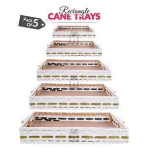 Set of 5 - White Rectangle Cane Baskets for Gifting or Wedding decoration