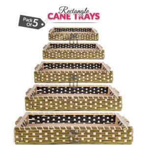 Set of 5 - Golden Rectangle Cane Baskets for Gifting or Wedding decoration