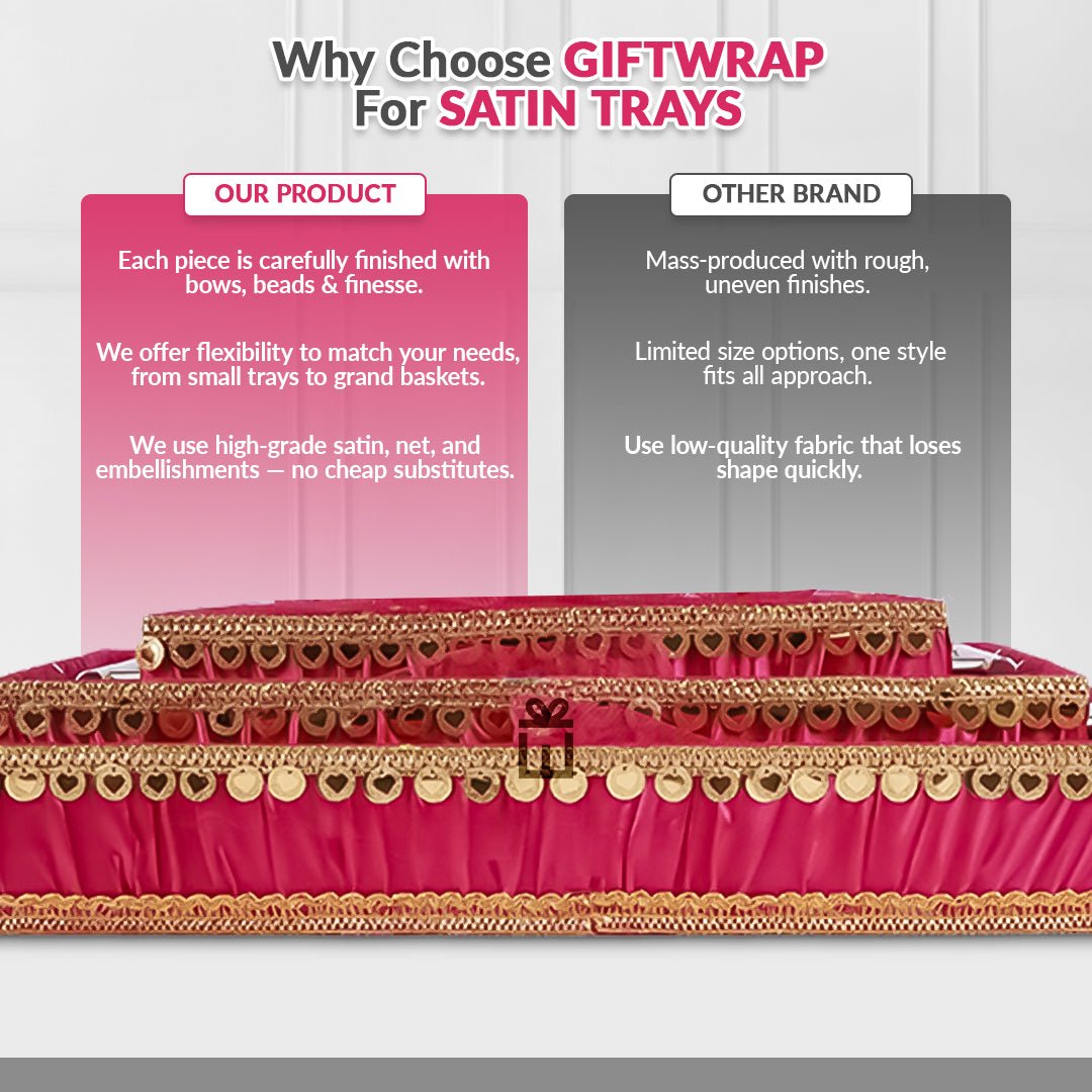 Set of 3 - Hot Pink Fabric Satin Trays Set – Decorative Display & Wedding Trays - Image 3