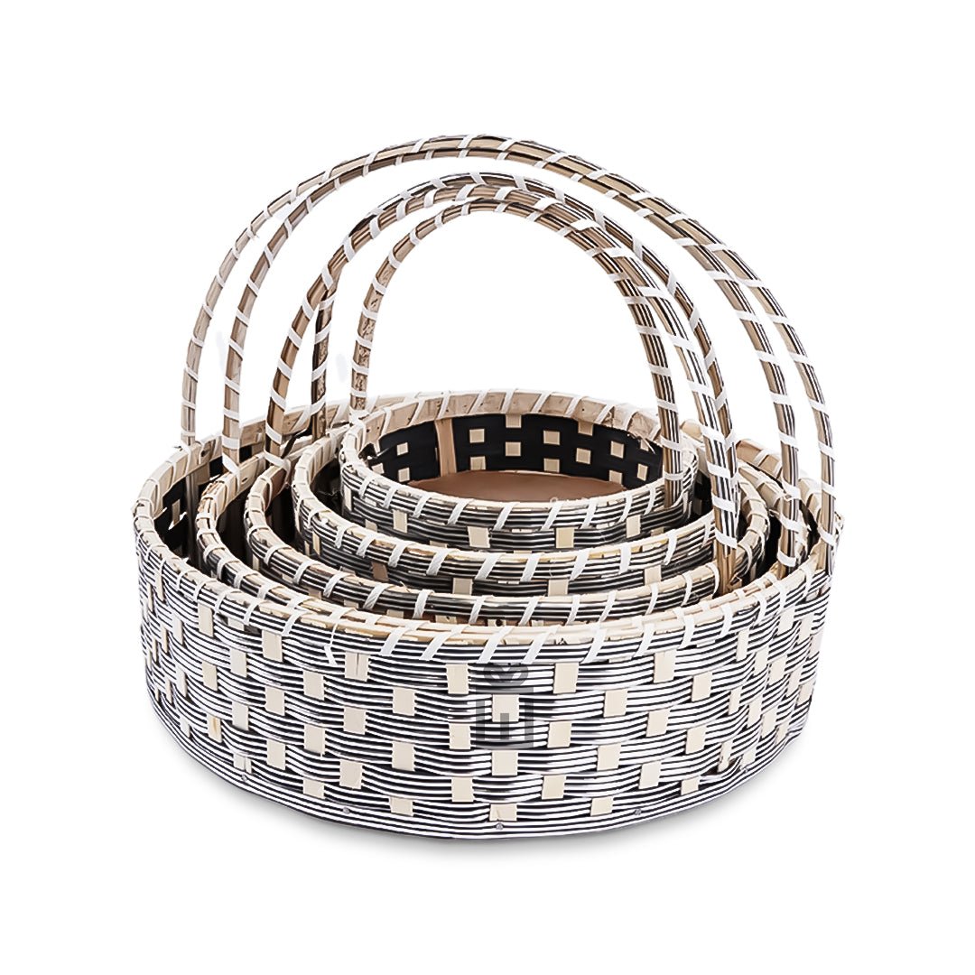 Set of 5 - Round Silver Cane Basket for Gifting, wedding decoration - Image 2