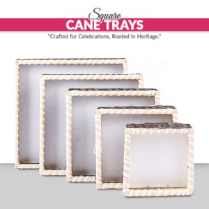 Set of 5 – White & Brown Square Cane Baskets for Gifting