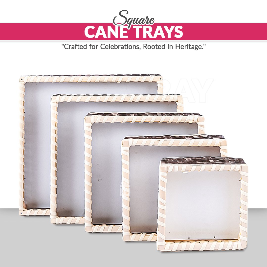Set of 5 – White & Brown Square Cane Baskets for Gifting