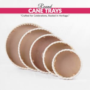 Set of 5 – Round Cane Trays – White Handwoven Serving and Gifting Trays