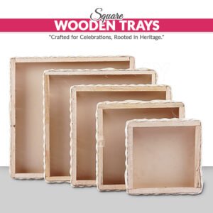 Set of 3 – Wooden Baskets - Square Cane Storage Basket for Home or Gifting