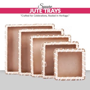 Set of 5 - Beidge Square Jute Storage Basket for Home or Gifting