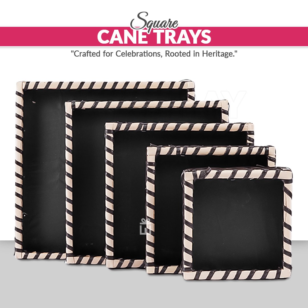 Set of 5 – Brown & White Square Cane Basket for Gifting