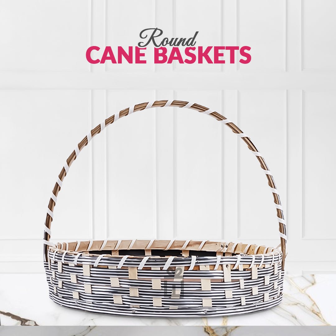 Set of 5 - Round Silver Cane Basket for Gifting, wedding decoration