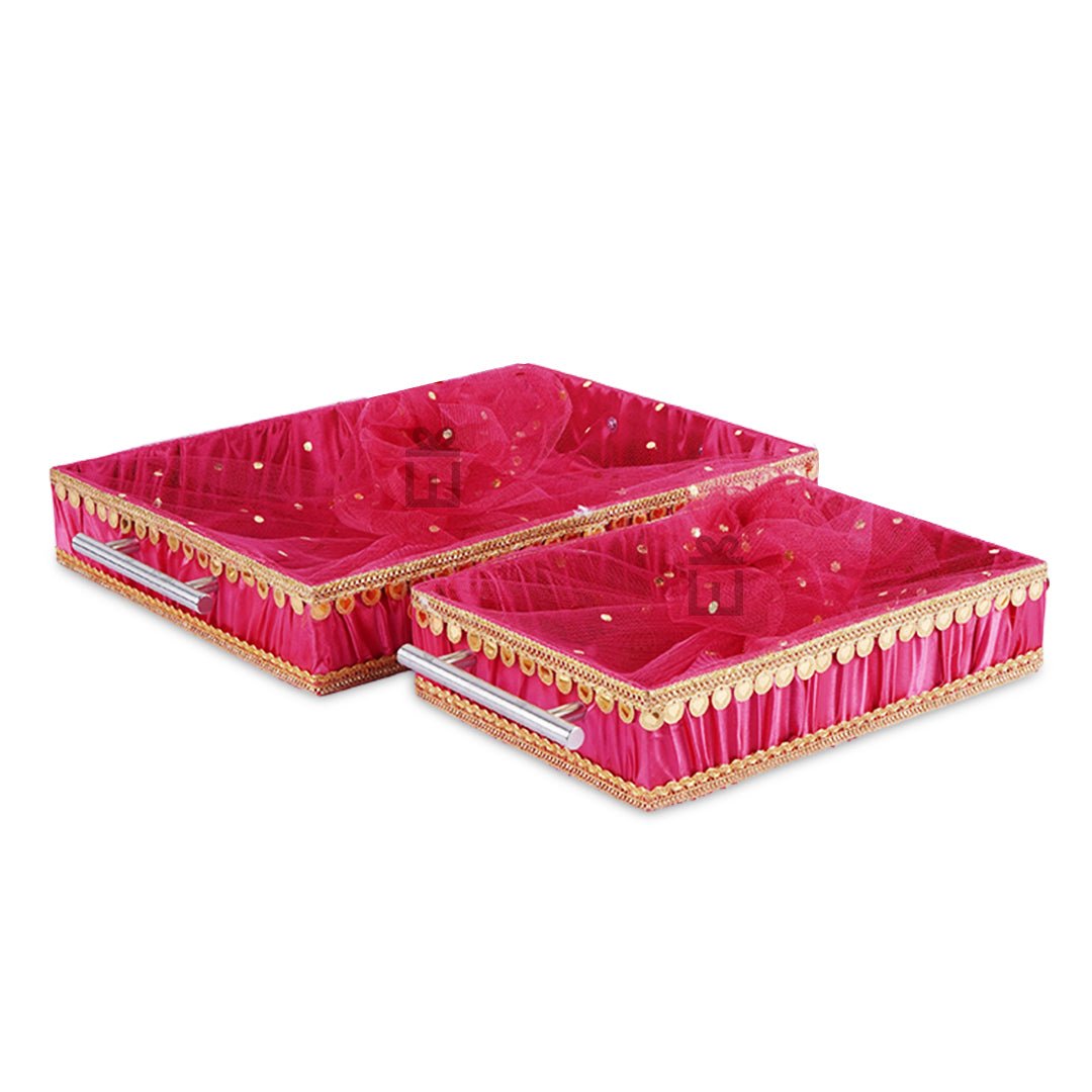 Set of 2 - Hot Pink Fabric Satin Trays Set – Decorative Display & Wedding Trays - Image 2