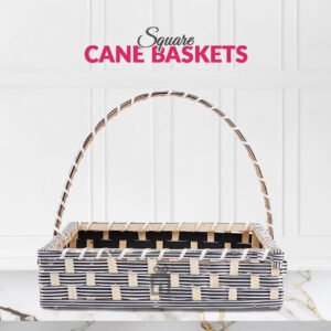 Set of 5 Silver Square Cane Baskets – Jute-Lined, Handmade Storage & Gift Baskets - Giftwrap Studio
