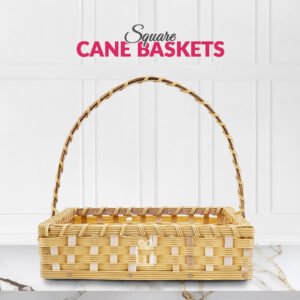 Set of 5 Beige Square Cane Baskets – Jute-Lined, Handmade Storage & Gift Baskets - Giftwrap Studio