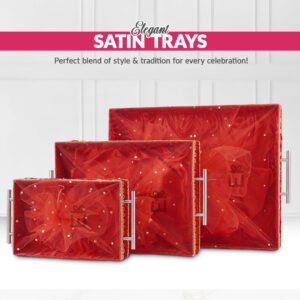 Set of 3 - Red Fabric Satin Trays Set – Decorative Display & Wedding Trays