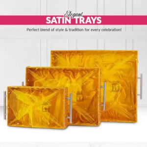 Set of 3 - Yellow Fabric Satin Trays Set – Decorative Display & Wedding Trays