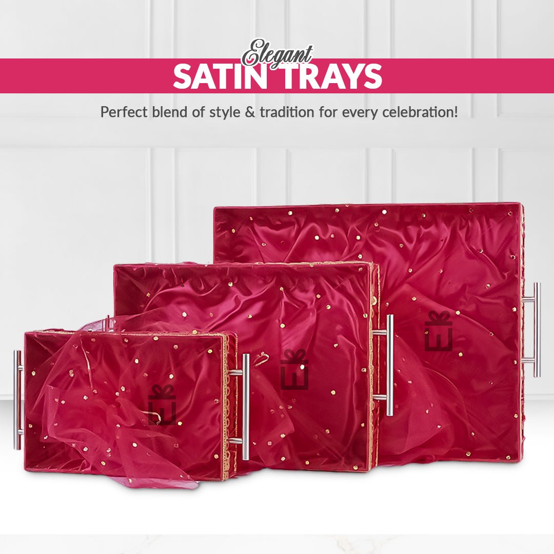 Set of 3 - Hot Pink Fabric Satin Trays Set – Decorative Display & Wedding Trays
