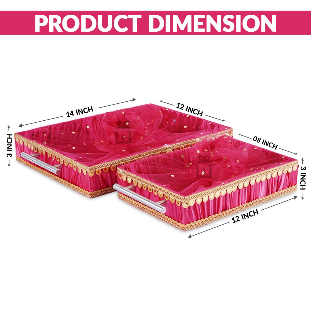 Set of 2 - Hot Pink Fabric Satin Trays Set – Decorative Display & Wedding Trays - Image 3