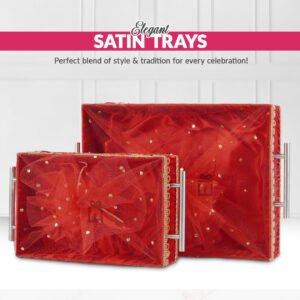 Set of 2 - Red Fabric Satin Trays Set – Decorative Display & Wedding Trays