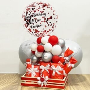 Customized Basket with Balloons - Birthday, Anniversary, GiftWrap Studio