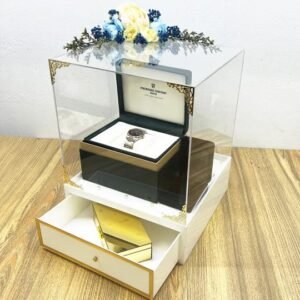 Luxury Watch Gift Acrylic Box with Drawer – Decorative Floral Top