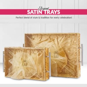 Set of 2 - Golden Fabric Satin Trays Set – Decorative Display & Wedding Trays