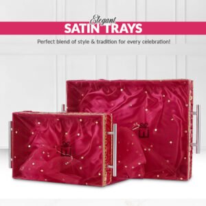 Set of 2 - Hot Pink Fabric Satin Trays Set – Decorative Display & Wedding Trays